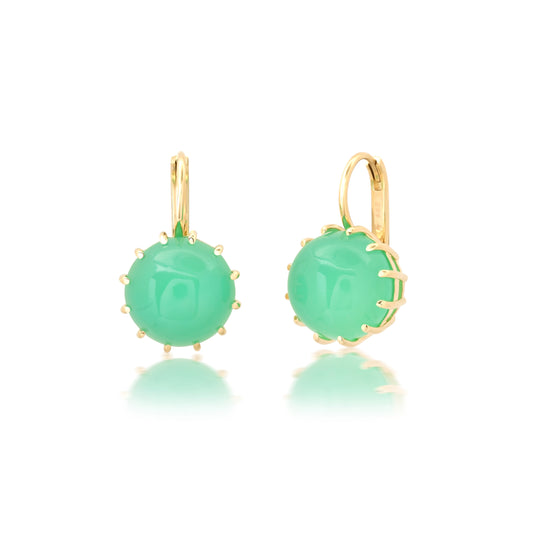 Large Round Prong Chrysoprase Earrings