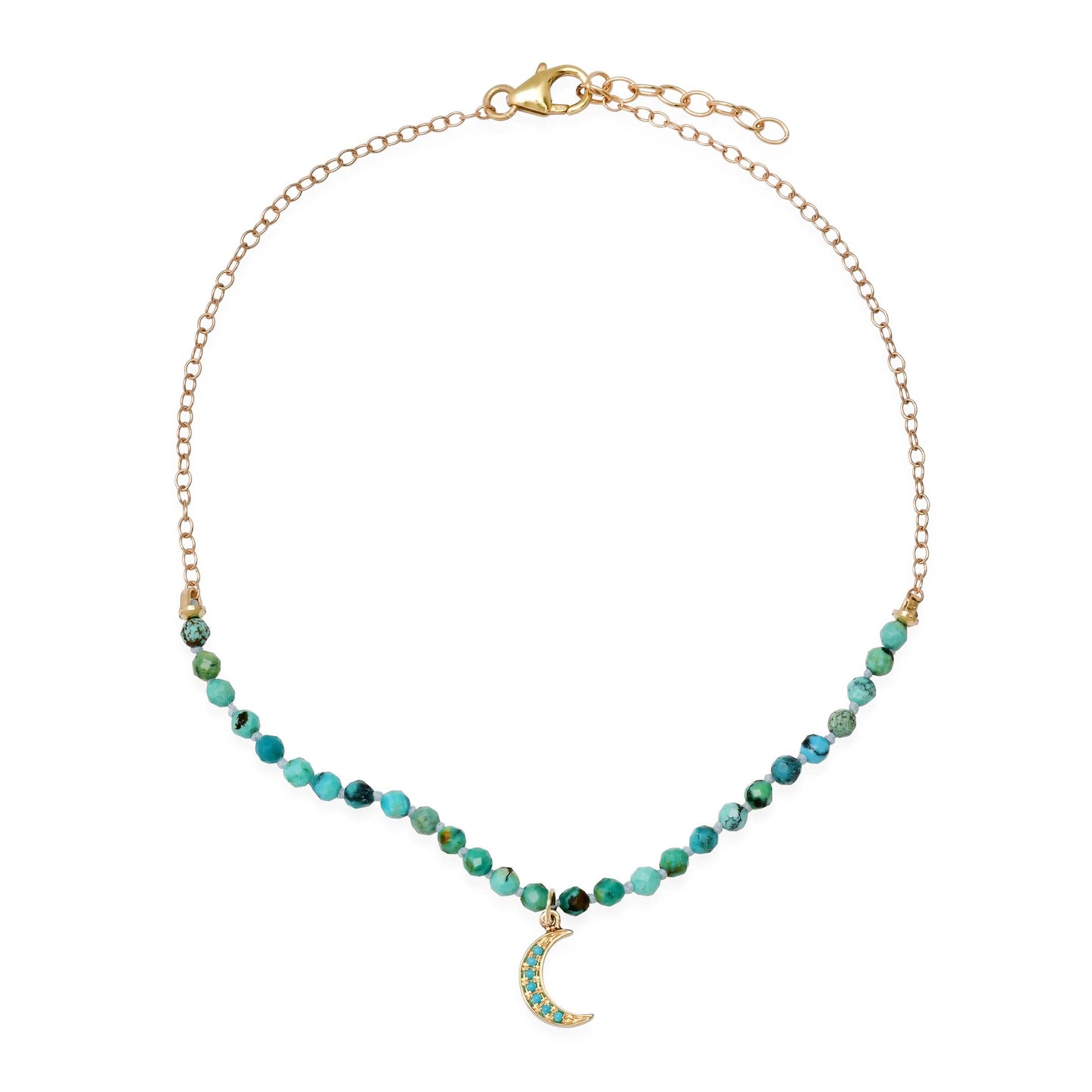 Peek-A-Boo Turquoise Anklet with Mini Crescent Charm