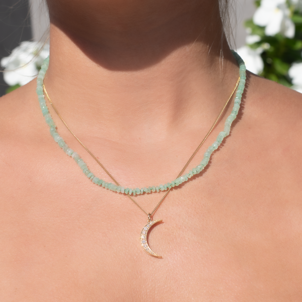 Chrysoprase Tire Beaded Necklace With Mint Silk Thread