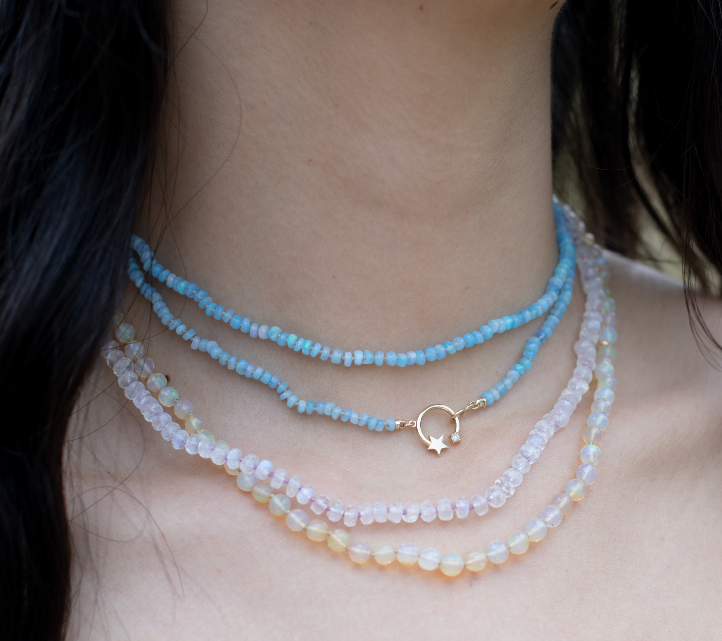 Shooting Star Cornflower Blue Opal Beaded Necklace