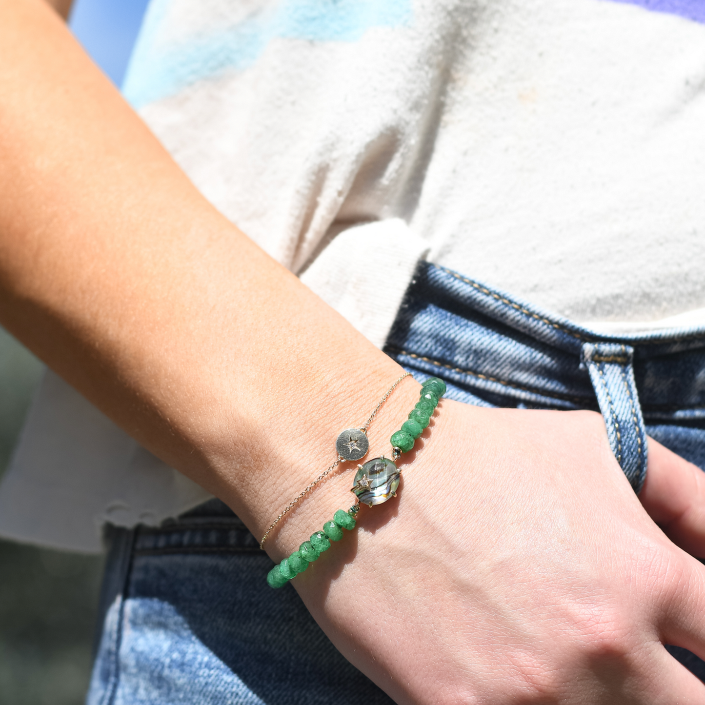 Mini Galaxy Emerald Beaded Bracelet