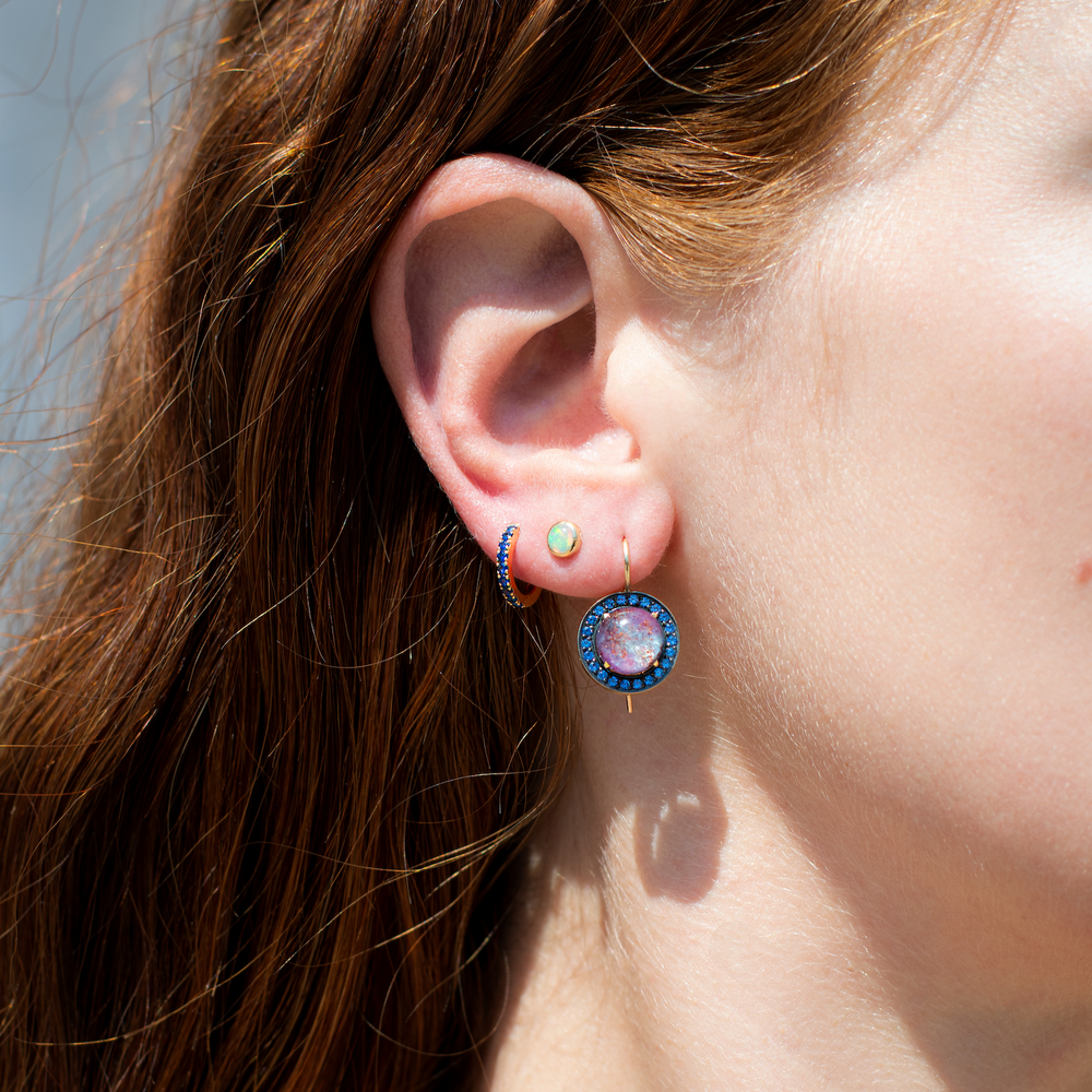 Round Ruby Kyanite Blue Sapphire Earrings