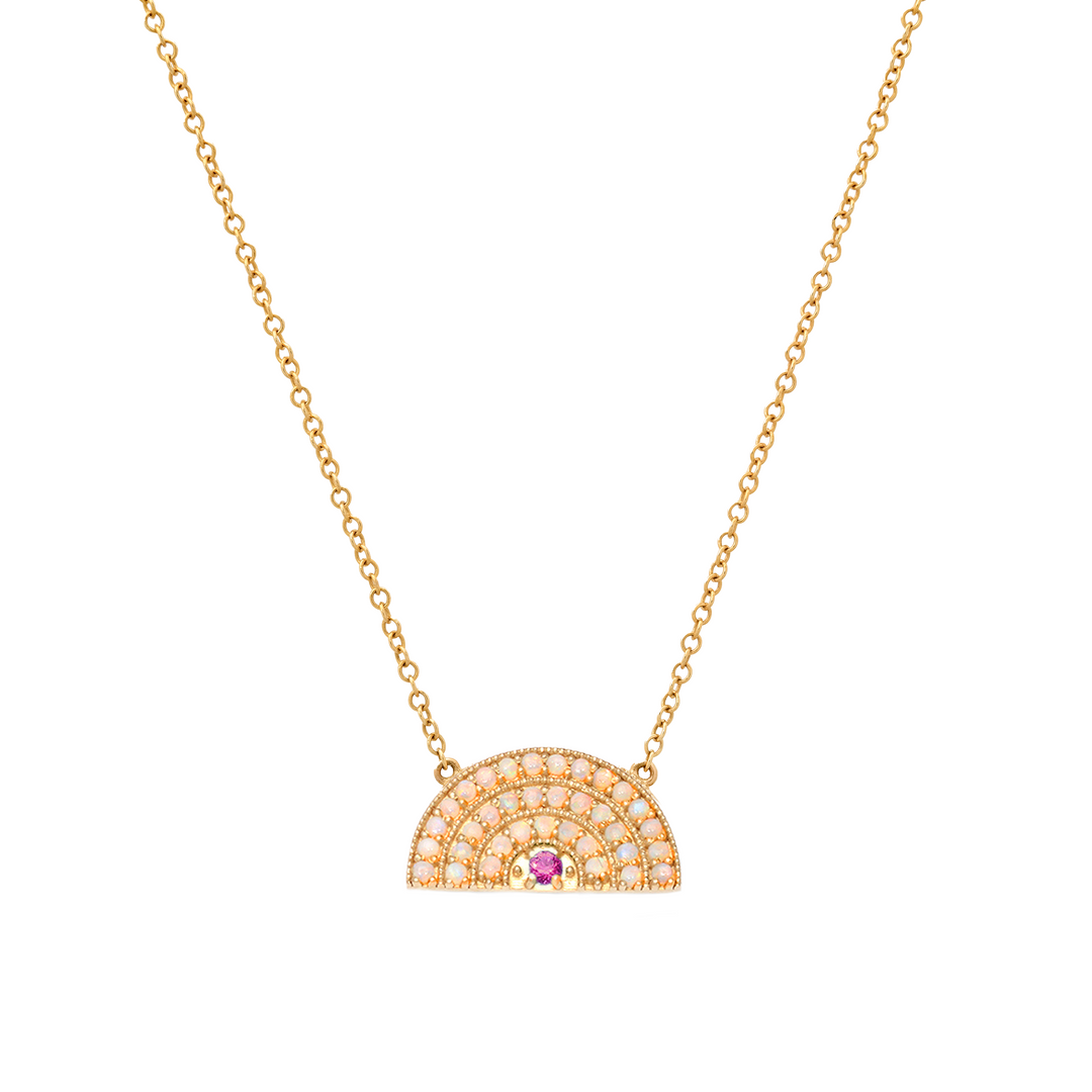 Perfect Opal Rainbow With Pink Sapphire Necklace