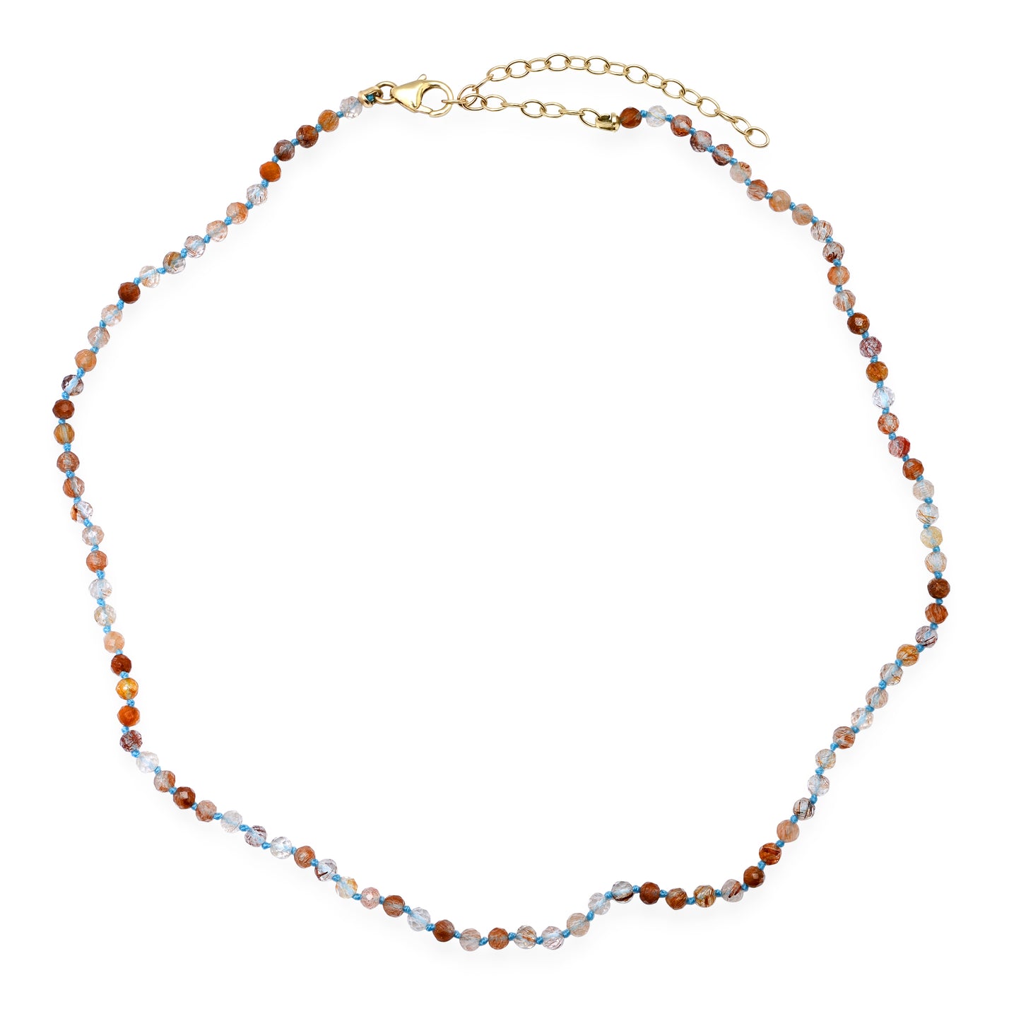 Brown Tourmalinated Quartz Beaded Choker with Bright Blue Thread
