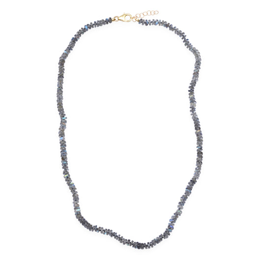 Labradorite Tire Beaded Necklace with Grey Silk Thread