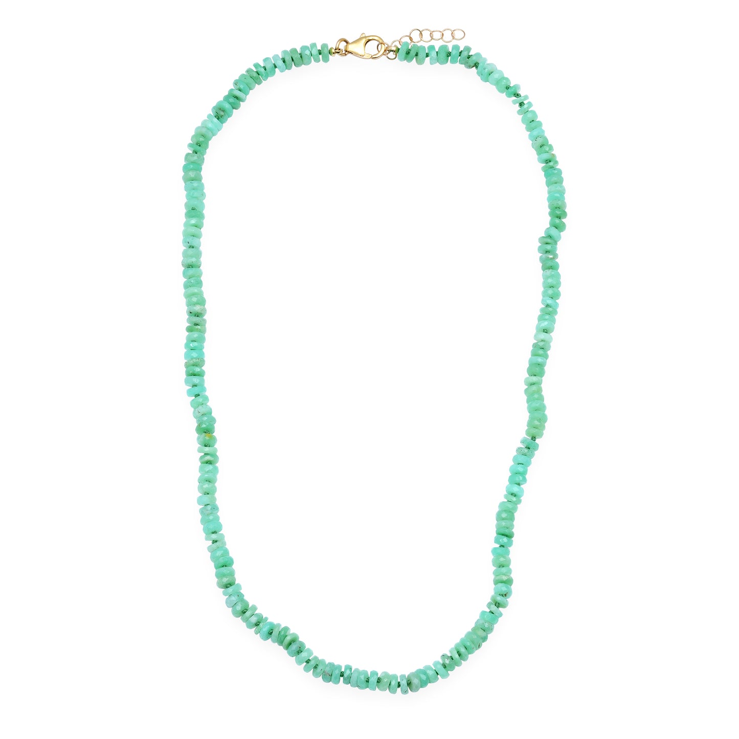 Chrysoprase Tire Beaded Necklace With Mint Silk Thread