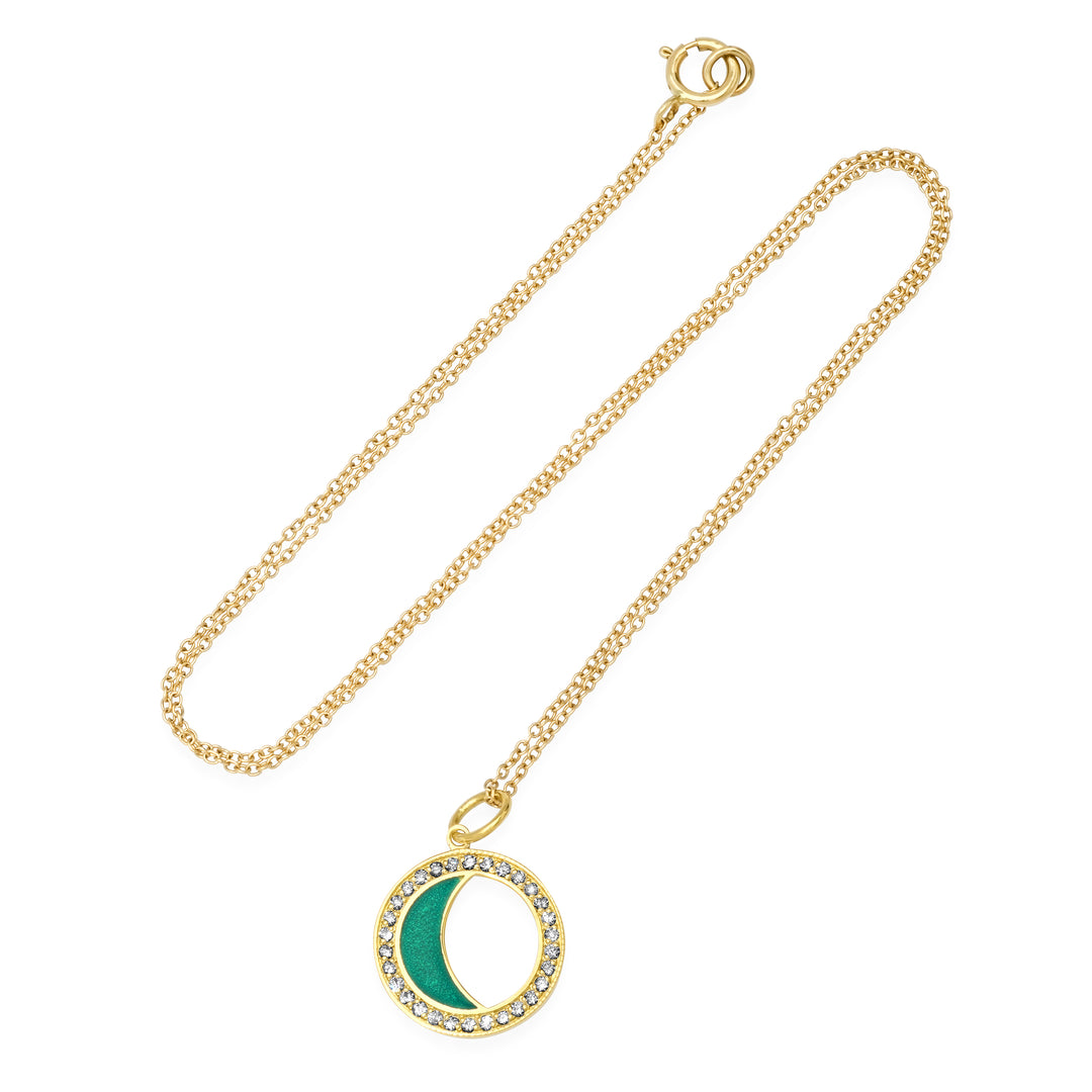 Diamond Green Enamel Waning/Waxing Gibbous Moon Phase