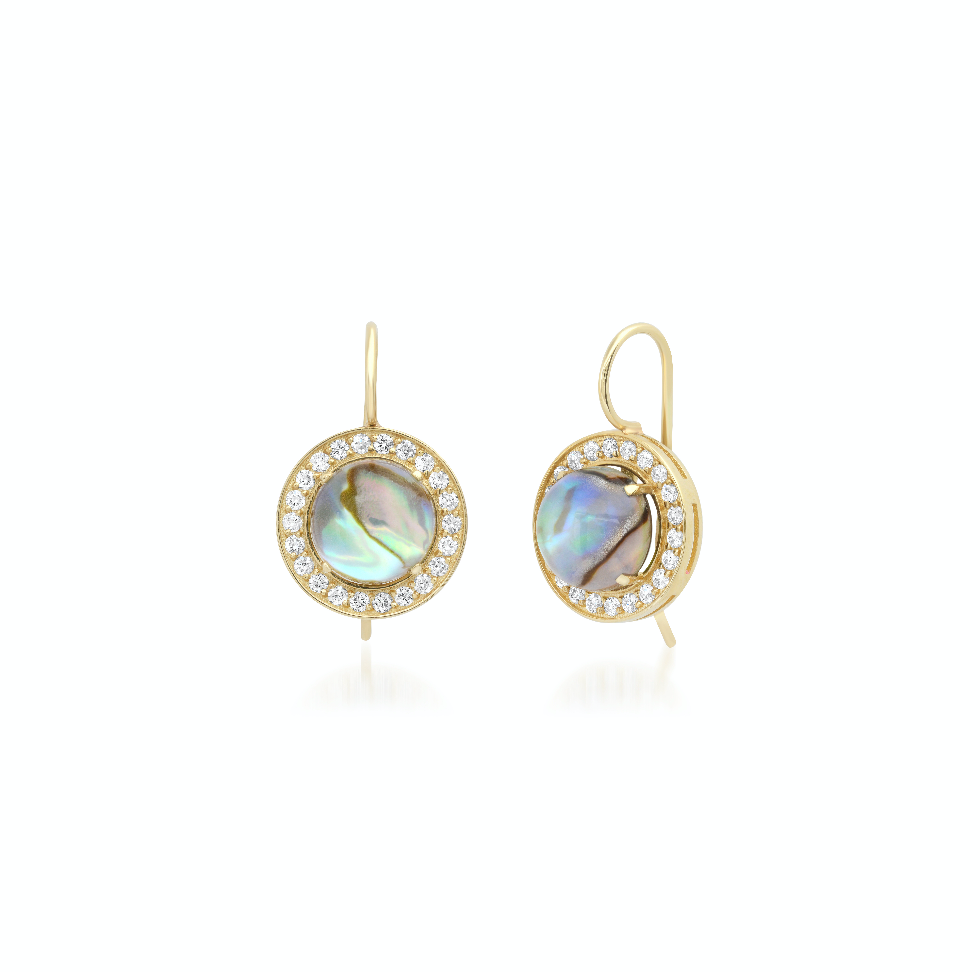 Round Mother of Pearl White Diamond Earrings