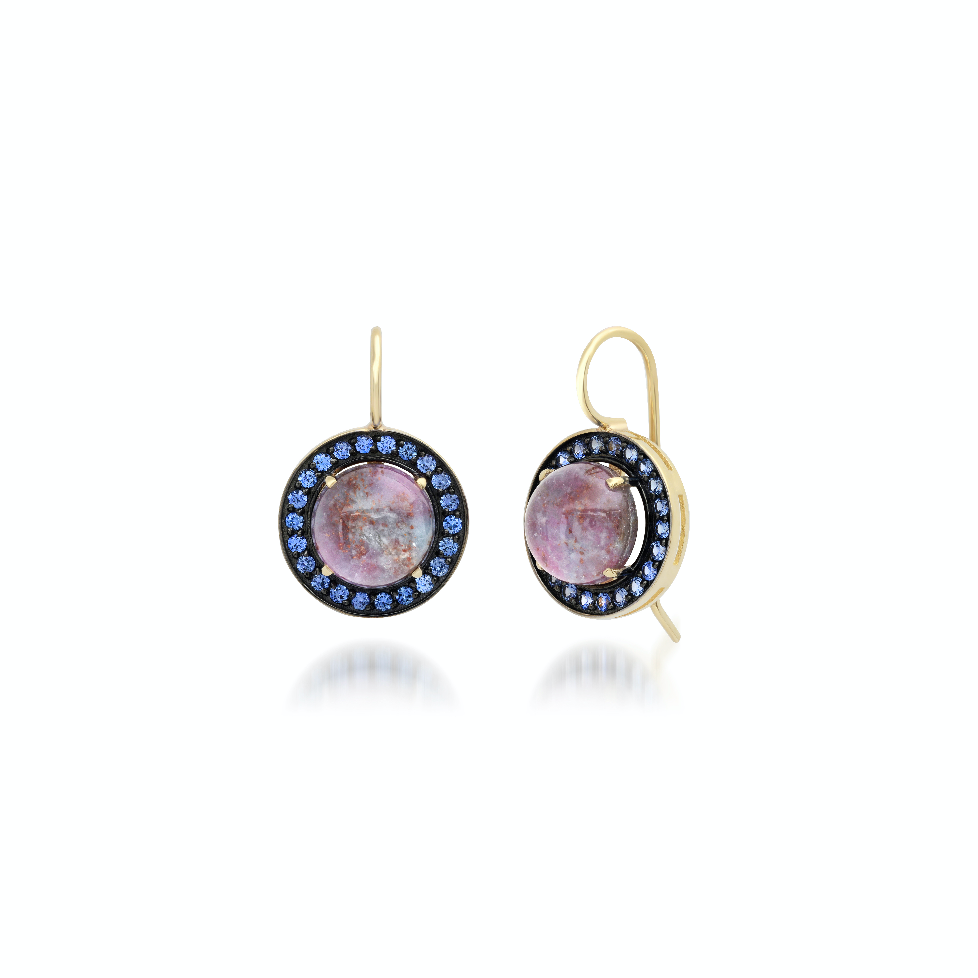 Round Ruby Kyanite Blue Sapphire Earrings