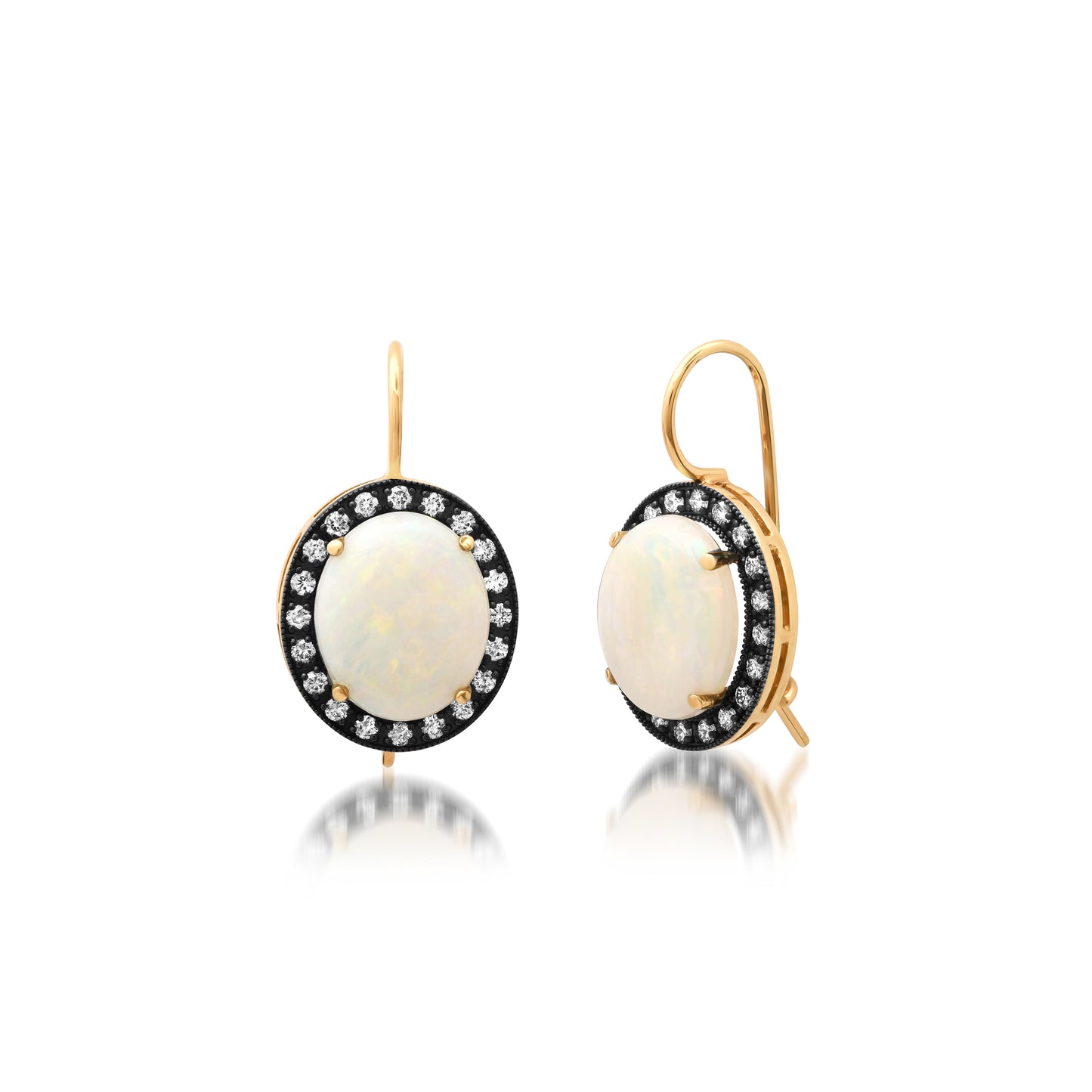 Oval Opal and White Diamond Black Rhodium Earrings