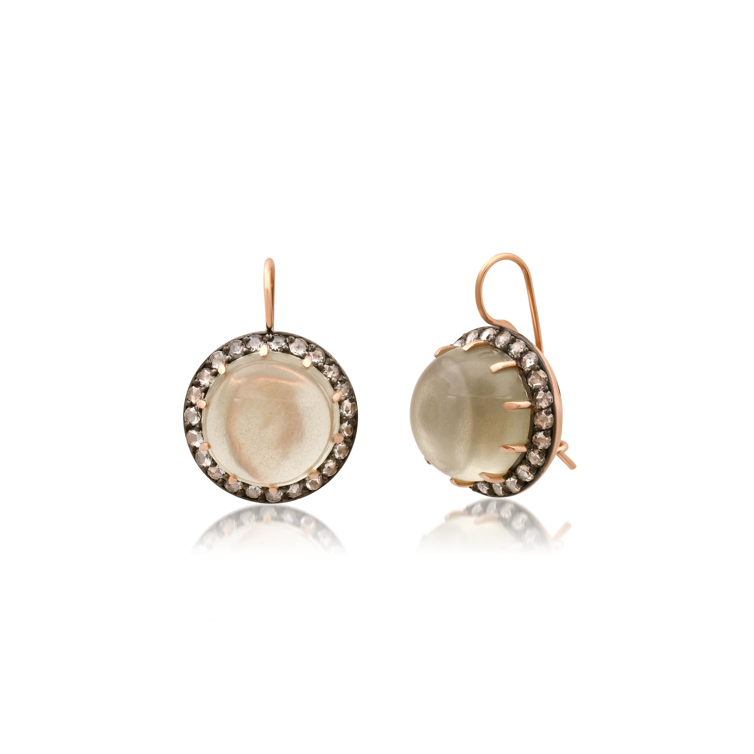 andrea fohrman Round Green Moonstone White Diamond Trim Earrings