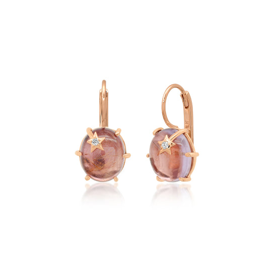 Mini Galaxy Rose de France/Rutilated Quartz Earrings