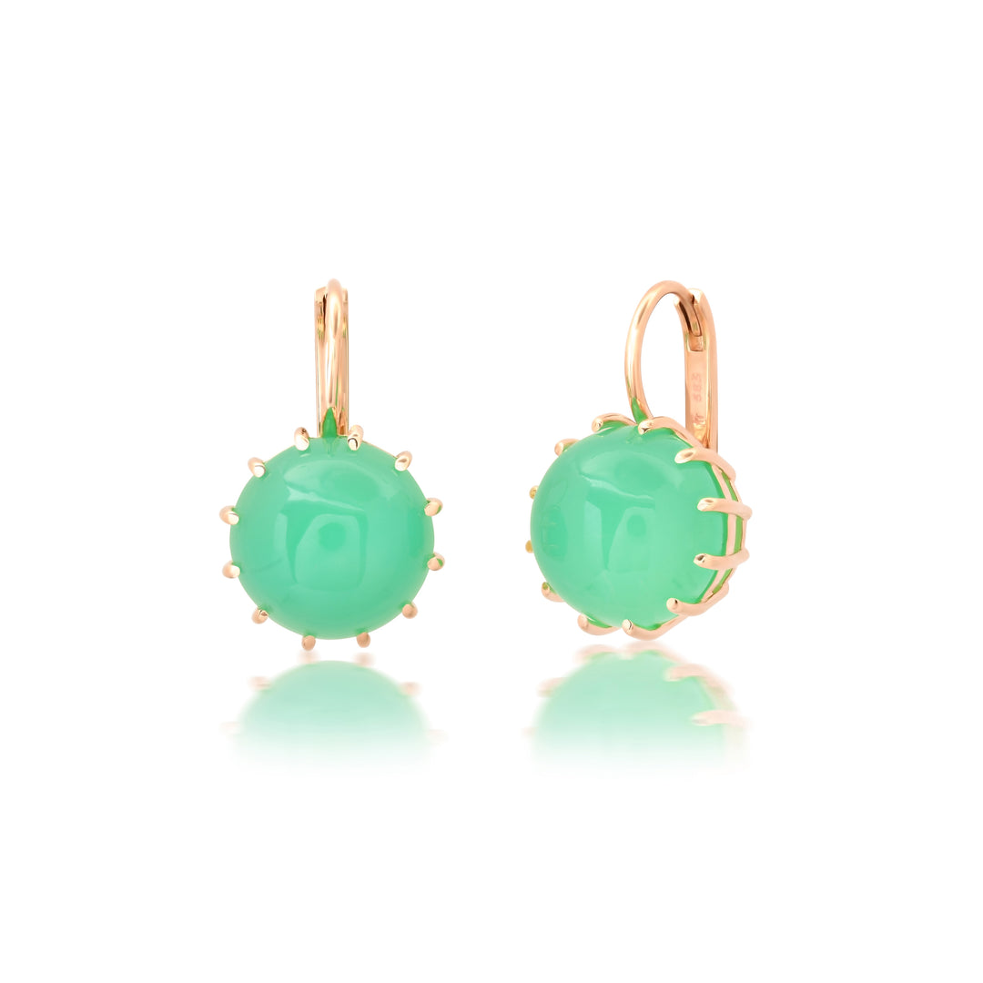 Large Round Prong Chrysoprase Earrings