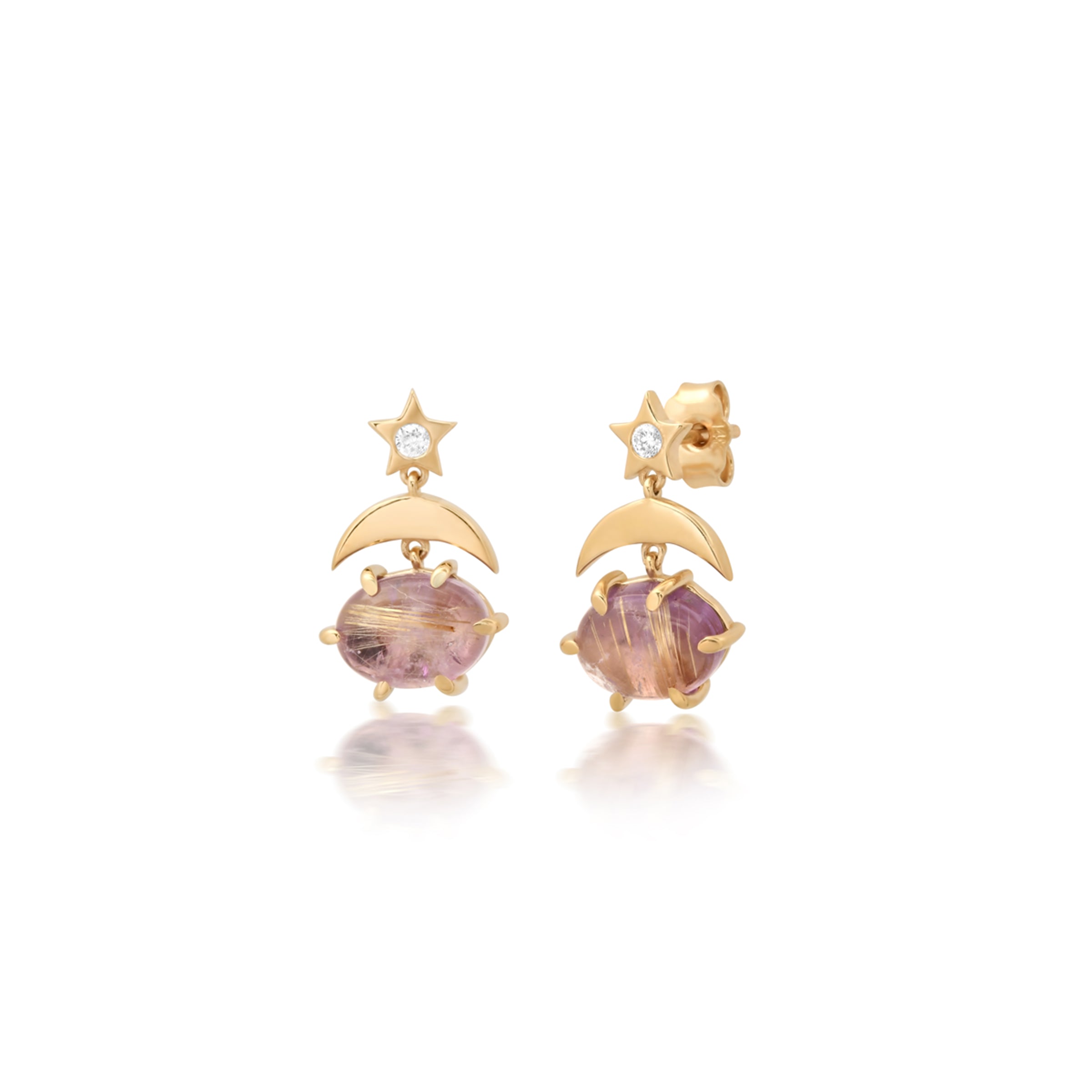 andrea fohrman Mini Cosmo Rose De France/Rutilated Quartz Drop Earrings