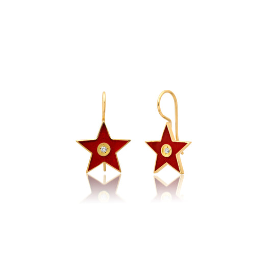 Cherry Enamel Diamond Star Earrings
