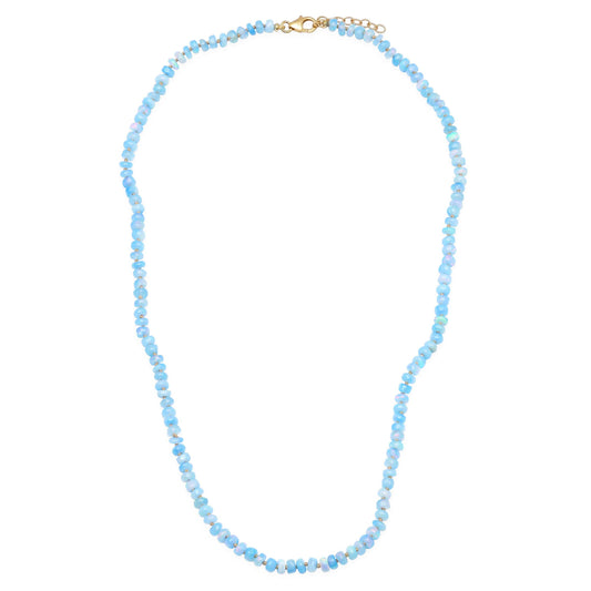 Cornflower Blue Beaded Necklace with Beige Silk Thread