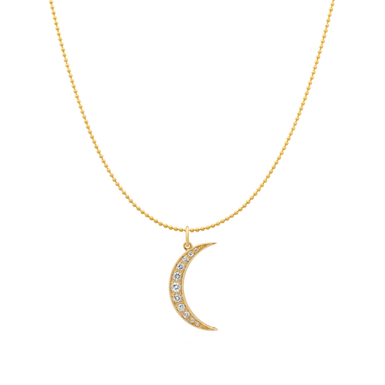 Medium White Diamond Yellow Gold Luna Charm