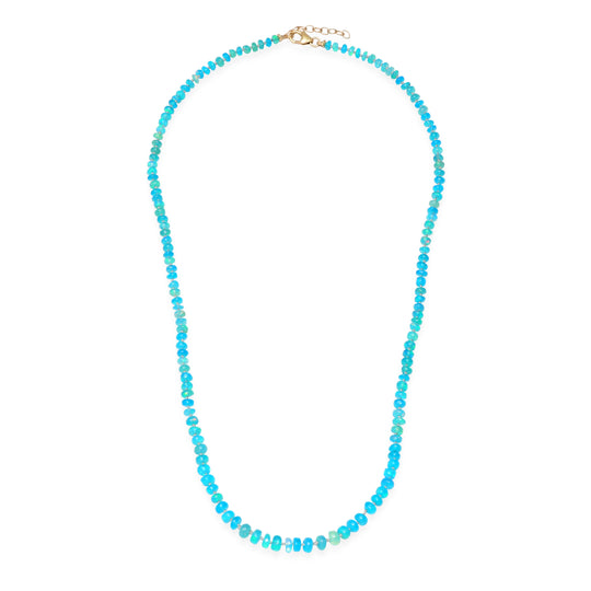 Blue Opal Beaded Necklace with Grey Silk Thread