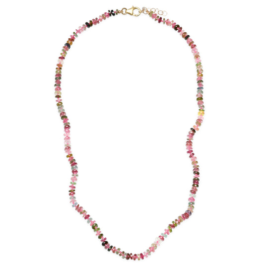 Tourmaline Tire Beaded Necklace with Bubblegum Silk Thread