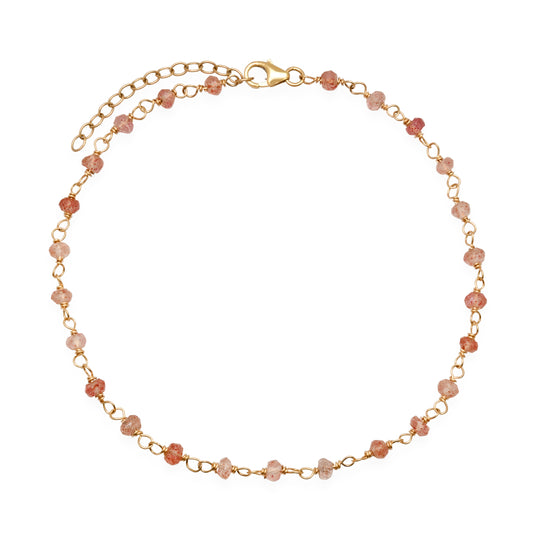 Strawberry Quartz Beaded Wire-To-Wire Anklet