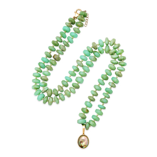 Peruvian Opal Beaded Necklace with Mother of Pearl Pendant