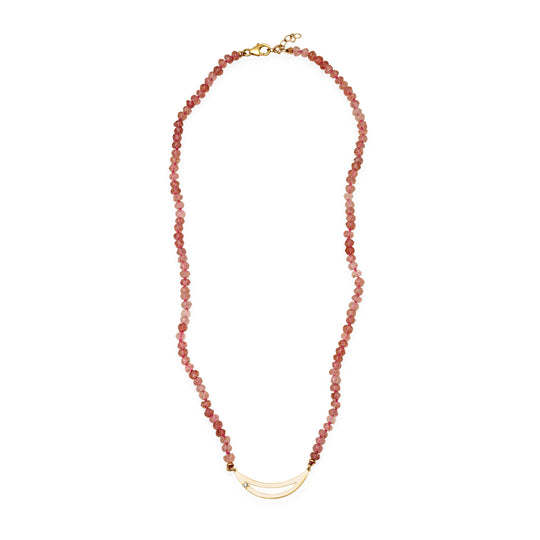 Strawberry Quartz Beaded Necklace with Moon Enhancer