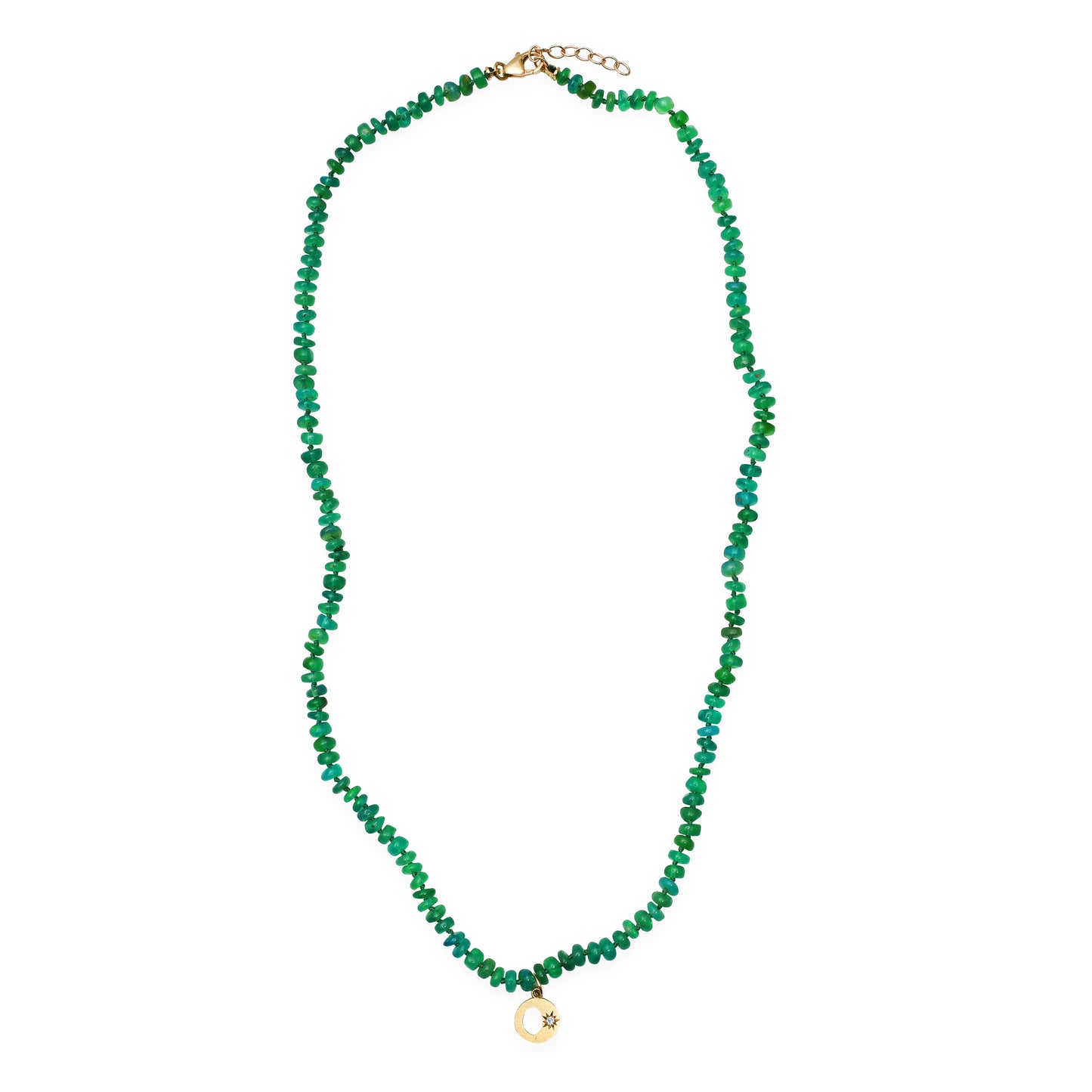 Green Ethiopian Opal Beaded Necklace with Waning Charm