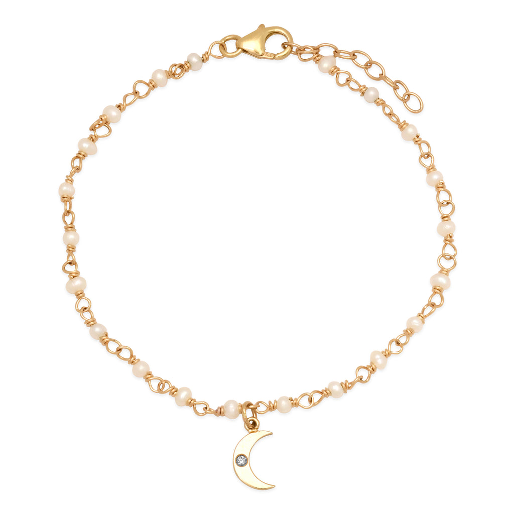 Pearl Beaded Wire-To-Wire Bracelet with Crescent Charm – Andrea