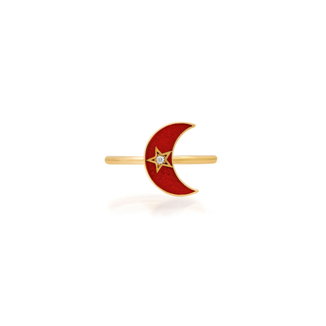 Cherry Enamel Crescent Ring