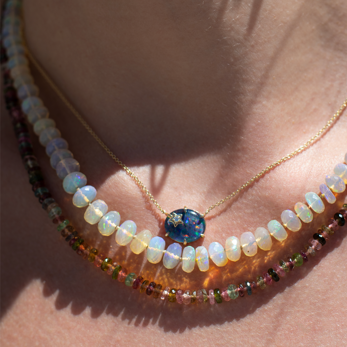 Large Round Opal Beaded Necklace