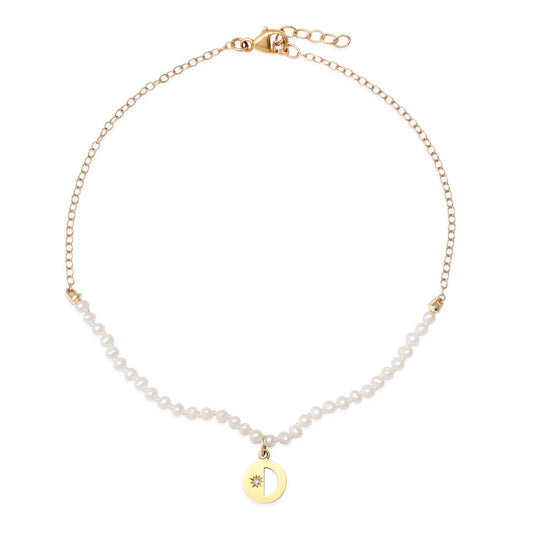 Peek-A-Boo Pearl Anklet with Mini Half Moon Charm