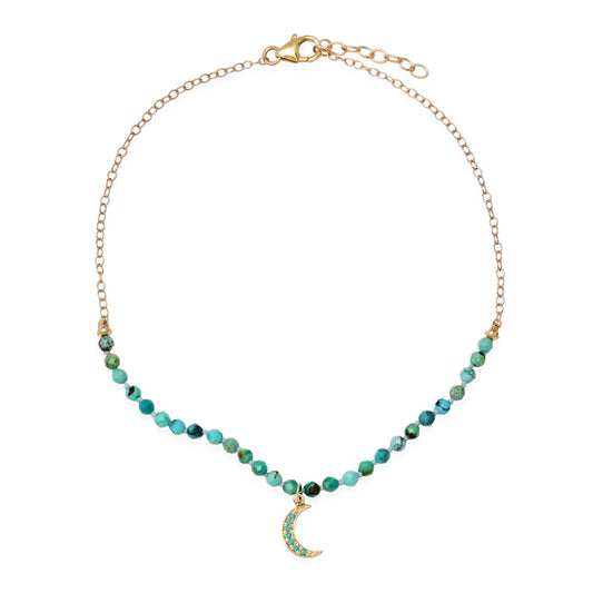 Peek-A-Boo Turquoise Anklet with Mini Crescent Charm
