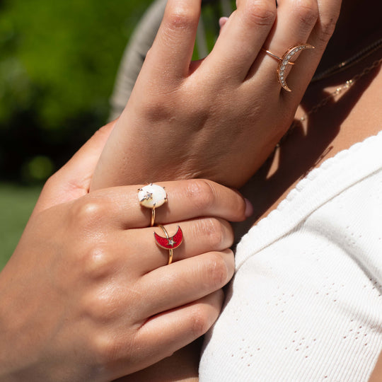 Cherry Enamel Crescent Ring