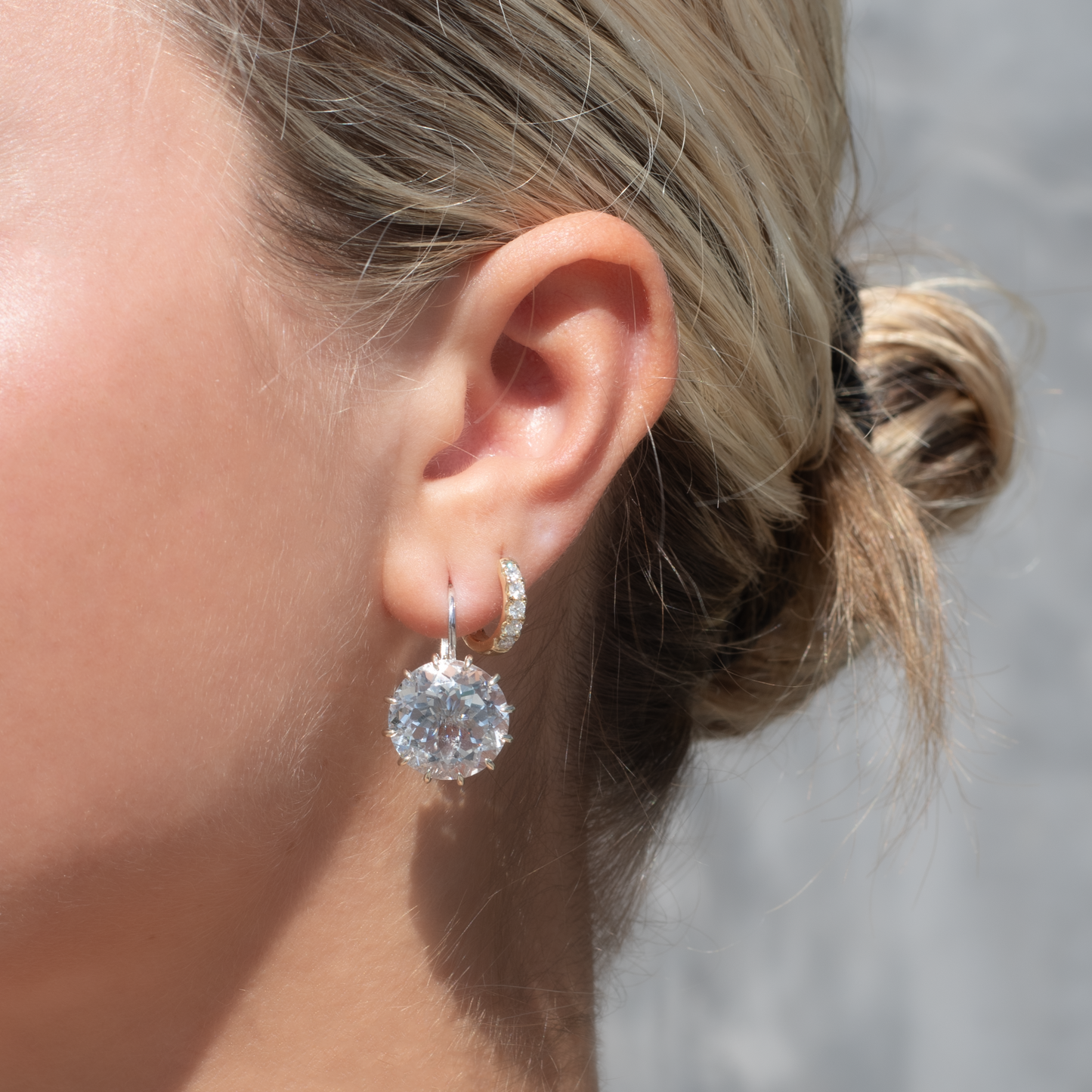 Large Round Prong Rock Crystal Earrings