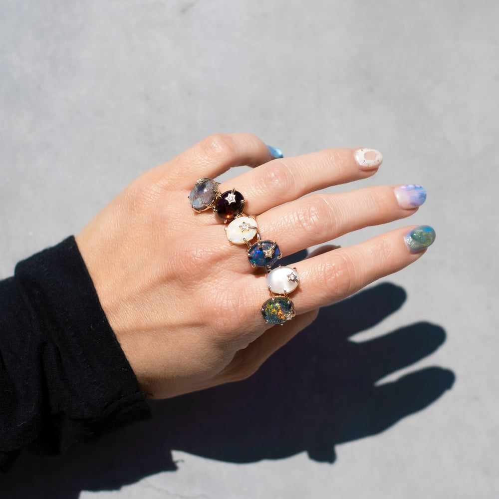 Mini Galaxy Black Opal Ring