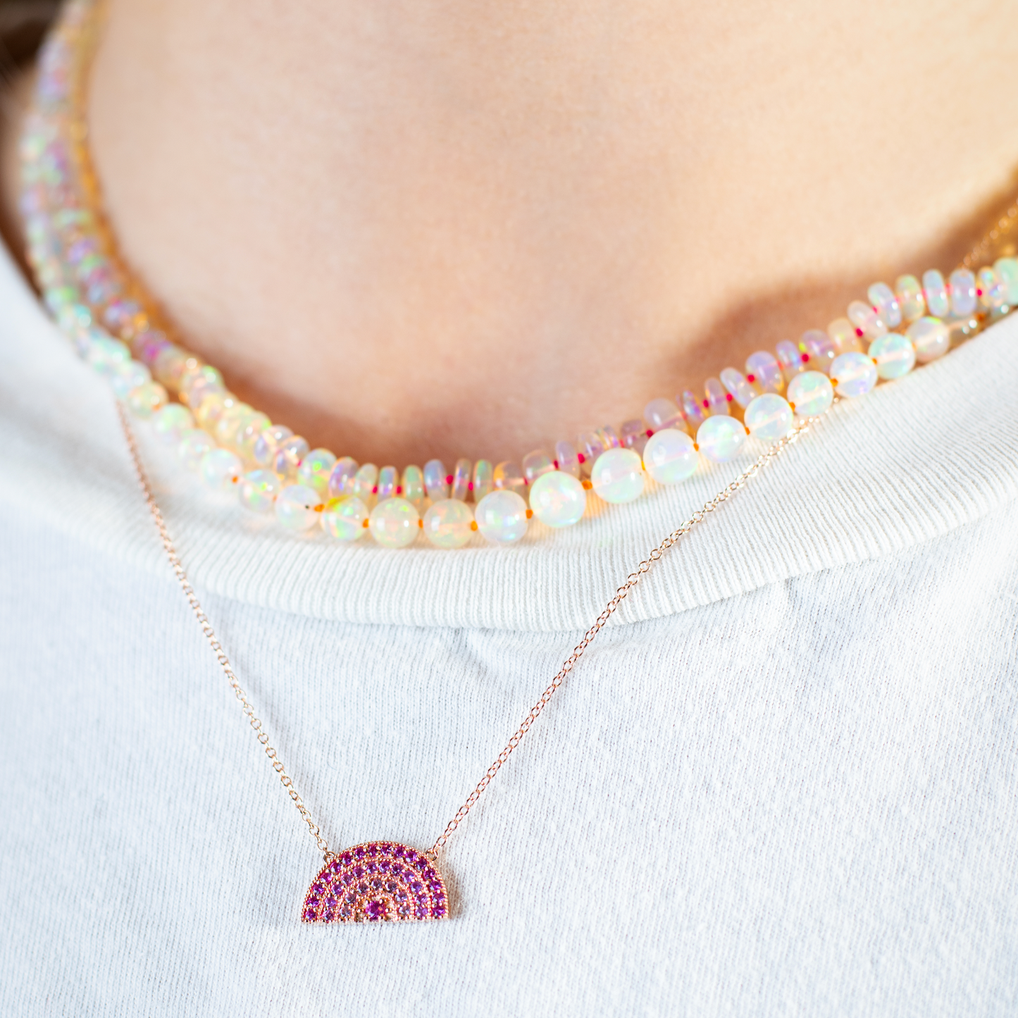 Perfect Pink Sapphire Ombré Rainbow Necklace