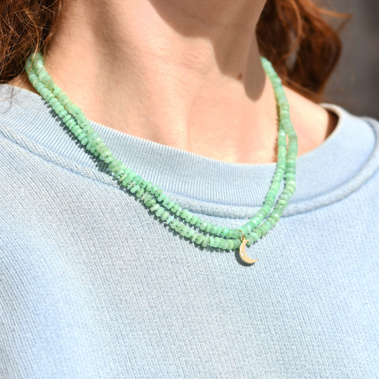 Chrysoprase Tire Beaded Necklace With Crescent Charm