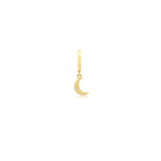 Mini Crescent Moon Phase White Diamond Huggie