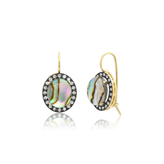Oval Mother of Pearl and Diamond Trim Earrings