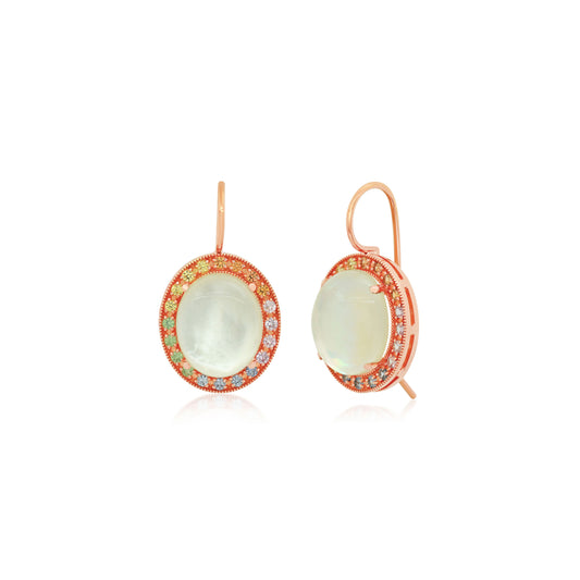 Oval White Moonstone/White Quartz Multi Sapphire Earrings