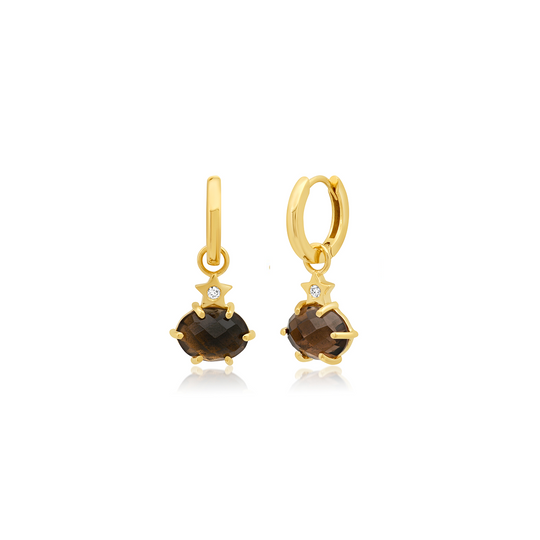 Mini Cosmo Faceted Smokey Quartz Hoops