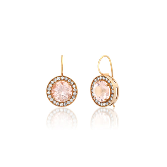 Round Morganite with Champagne Diamond Trim Earrings