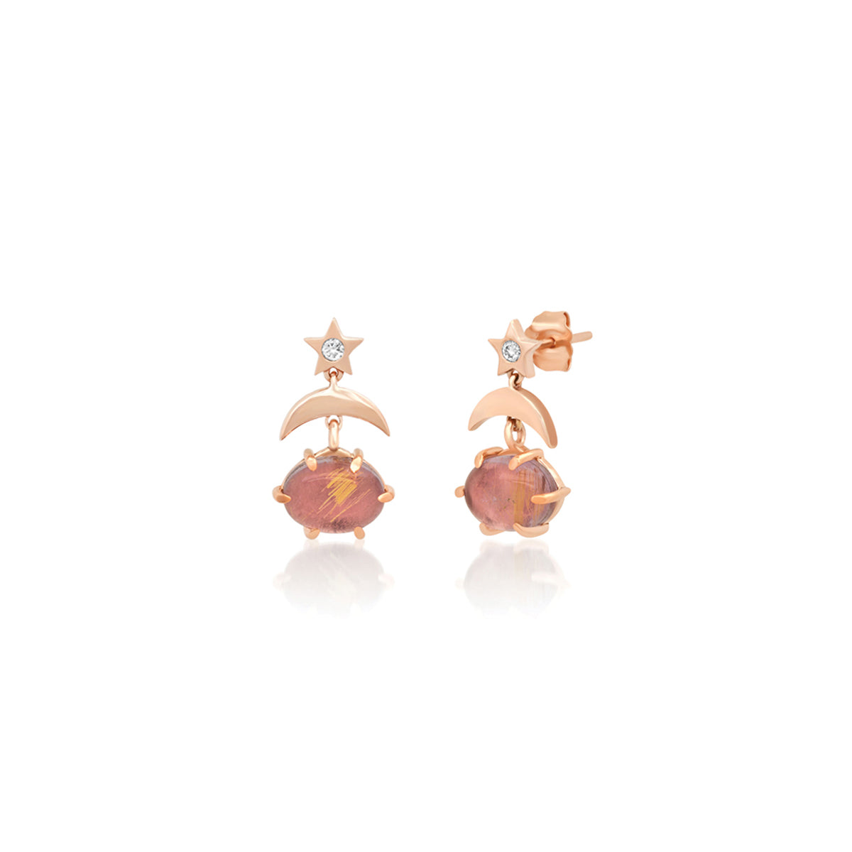 Mini Cosmo Rose de France/Rutilated Quartz Drop Earrings