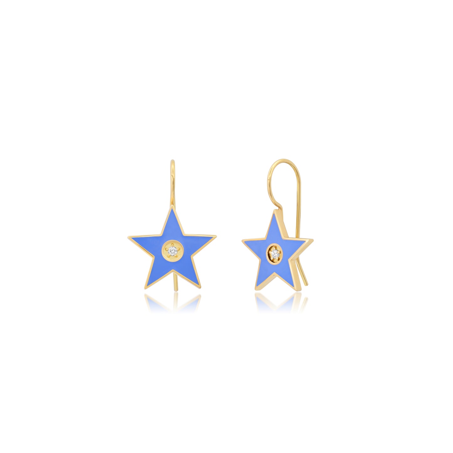 Cornflower Blue Enamel Diamond Star Earrings