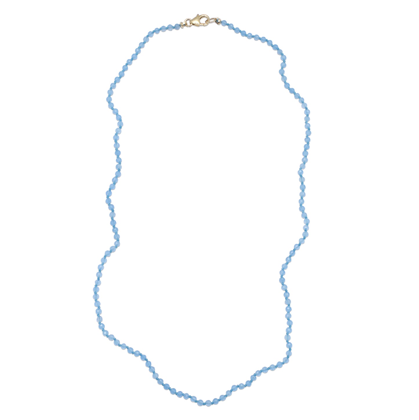 Chalcedony Beaded Necklace with Bright Blue Thread