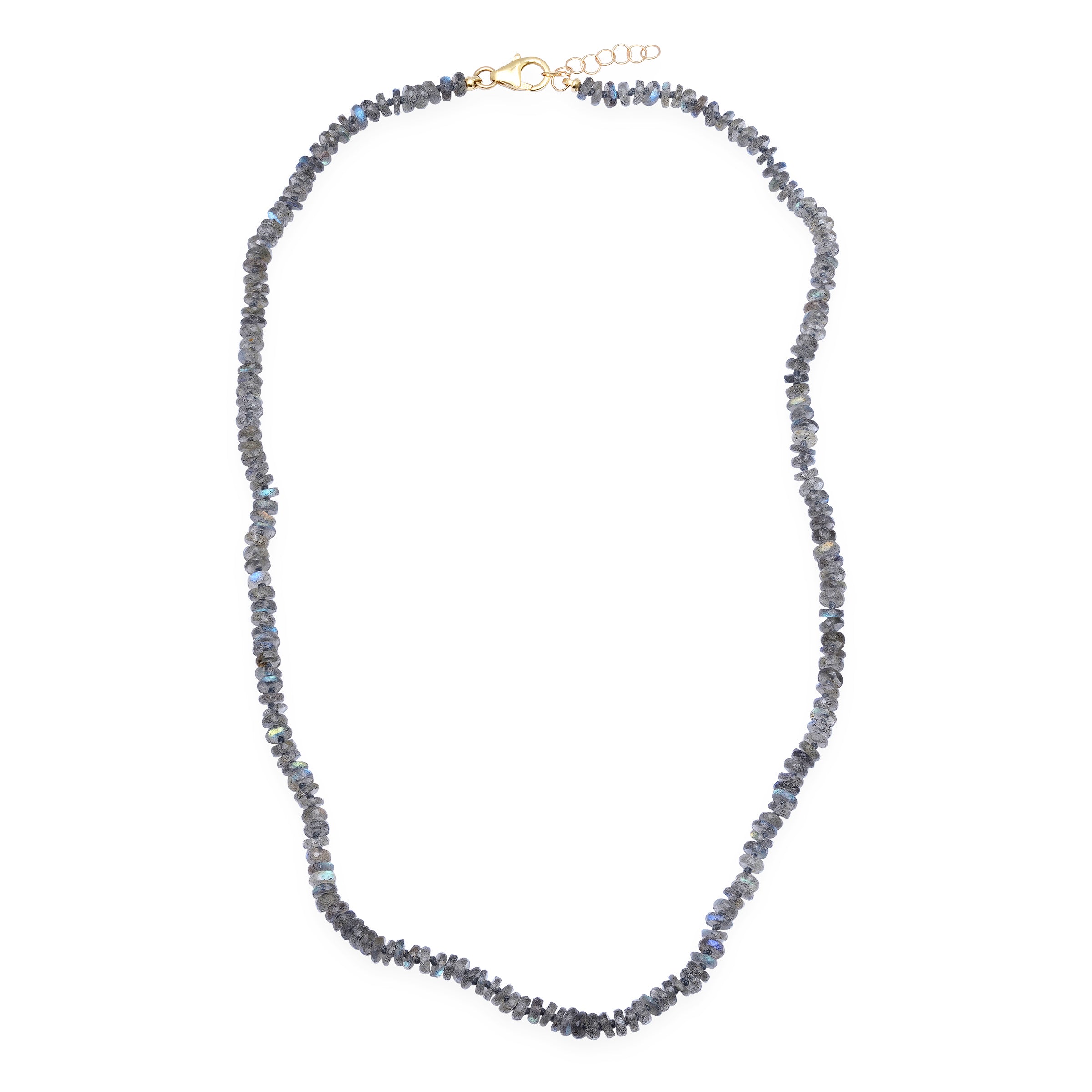 andrea fohrman Labradorite Tire Beaded Necklace with Grey Silk Thread
