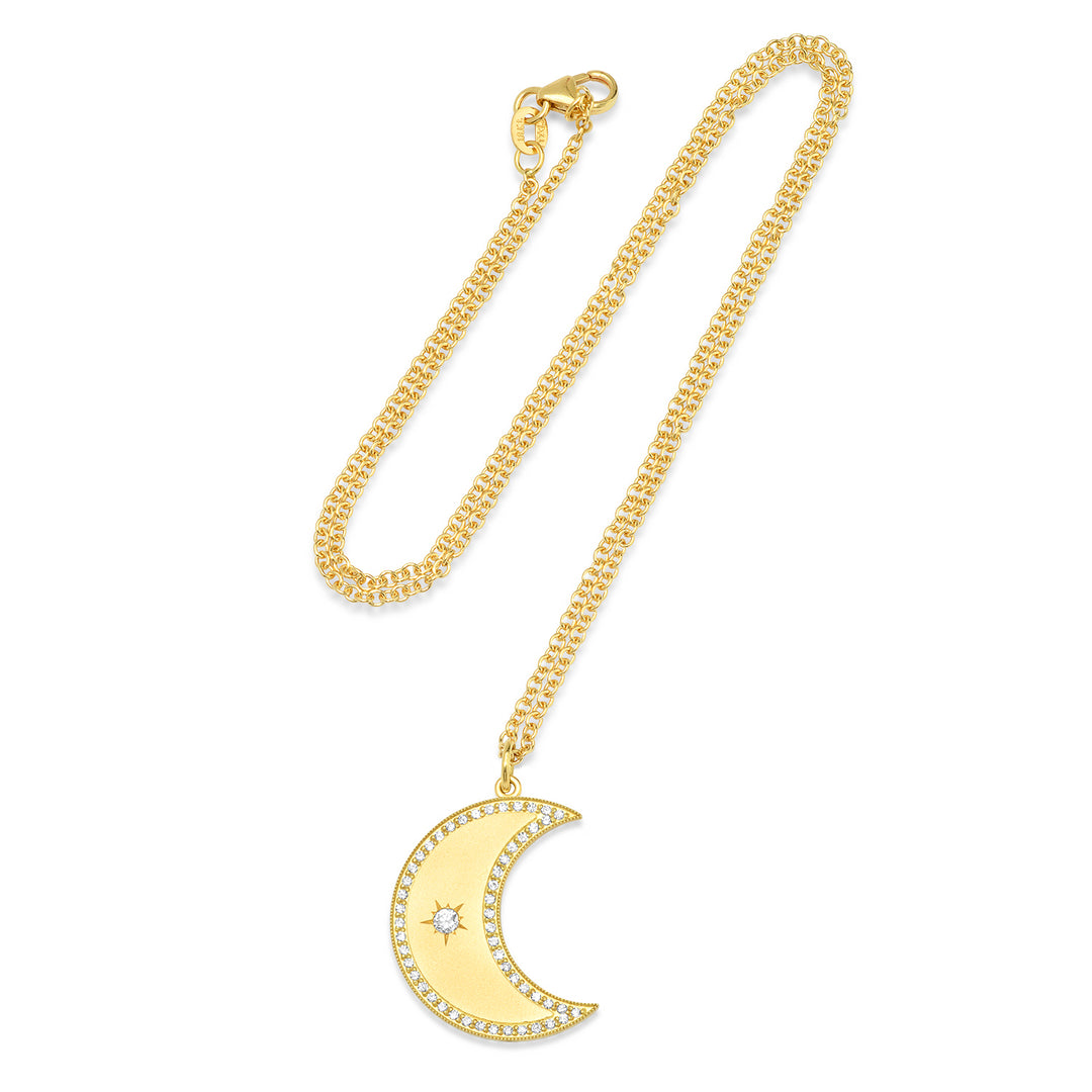 Large Crescent Diamond Moon Phase Necklace - Main Image
