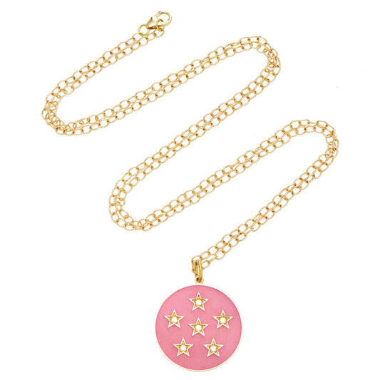 Large Pink Enamel Full Moon/ New Moon Phase Necklace
