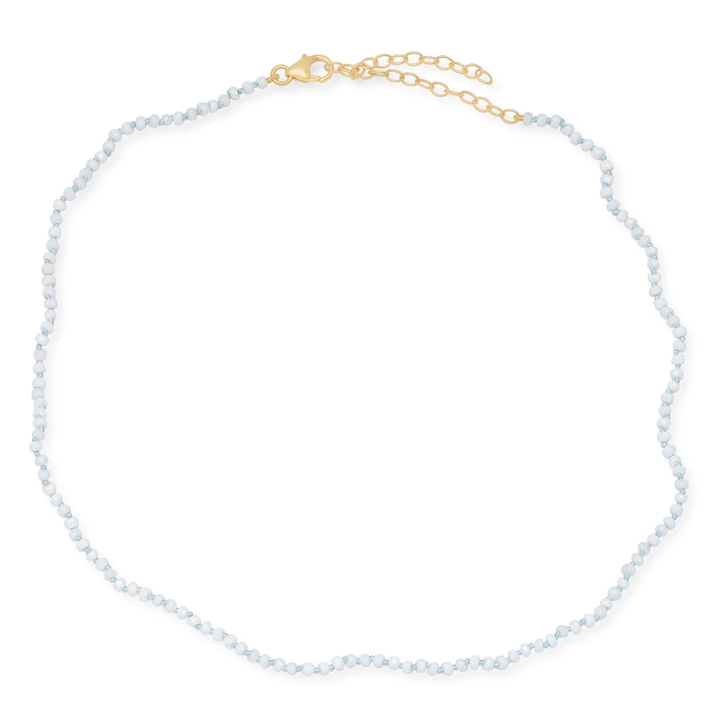 White Agate Rondelle Beaded Choker with Ice Blue Thread