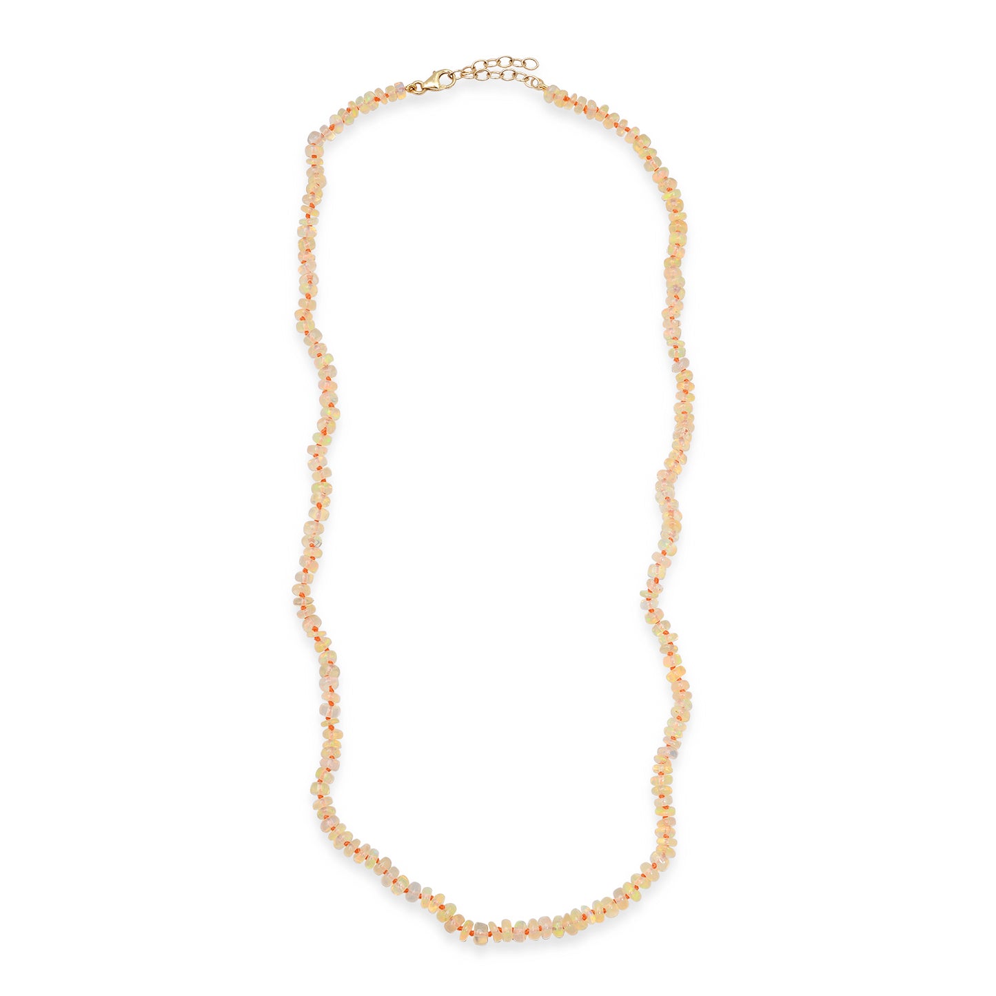 Ethiopian Opal Beaded Necklace with Tangerine Silk Thread